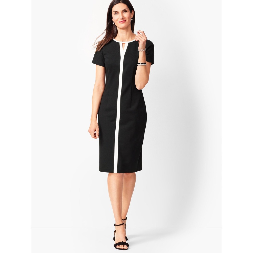 Talbots Womens Black Cream Contrast Stripe‎ Sheath Dress Short Sleeve Size 6